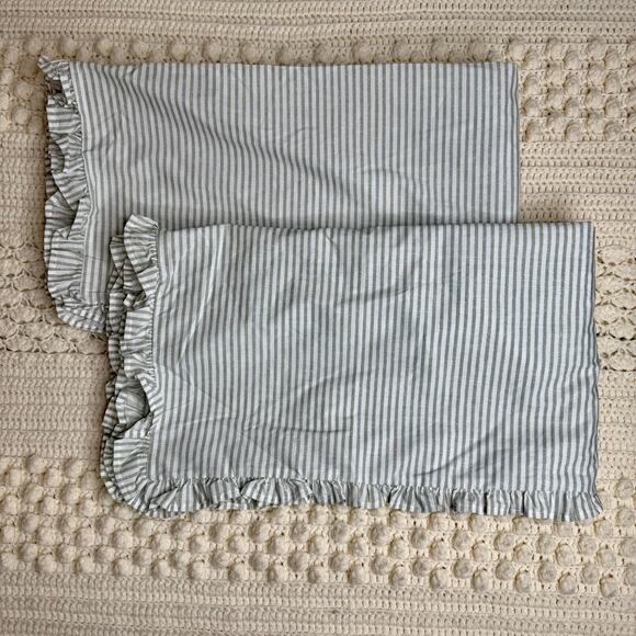 Laura Ashley Other - LAURA ASHLEY Cotton European Pillow Case Sham Gray White Ticking Stripe Ruffle